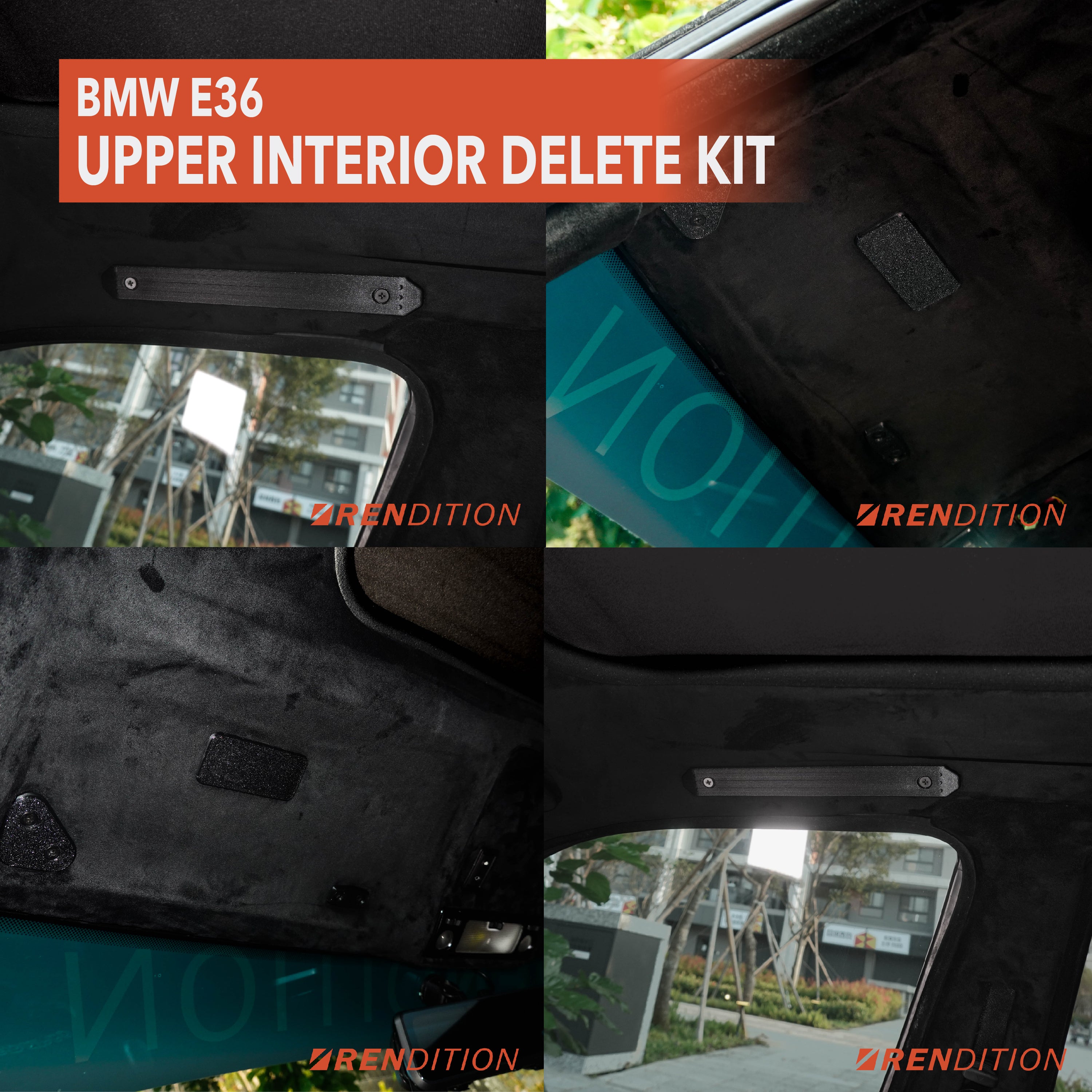 BMW E36 UPPER INTERIOR DELETE KIT / SUN VISOR DELETE / VANITY LIGHT DE Rendition Design