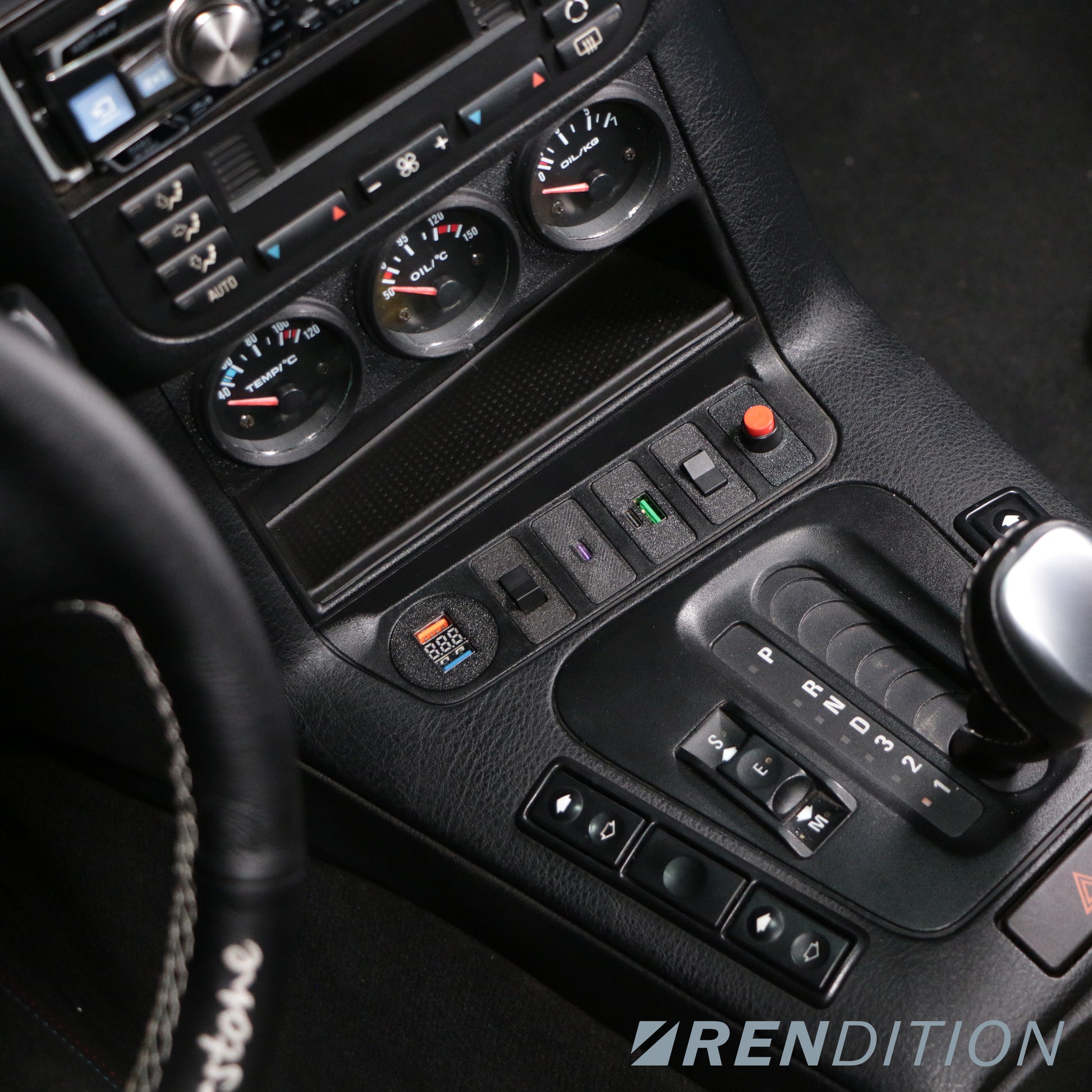 BMW E36 triple gauge bracket for 52mm gauge installation in center console