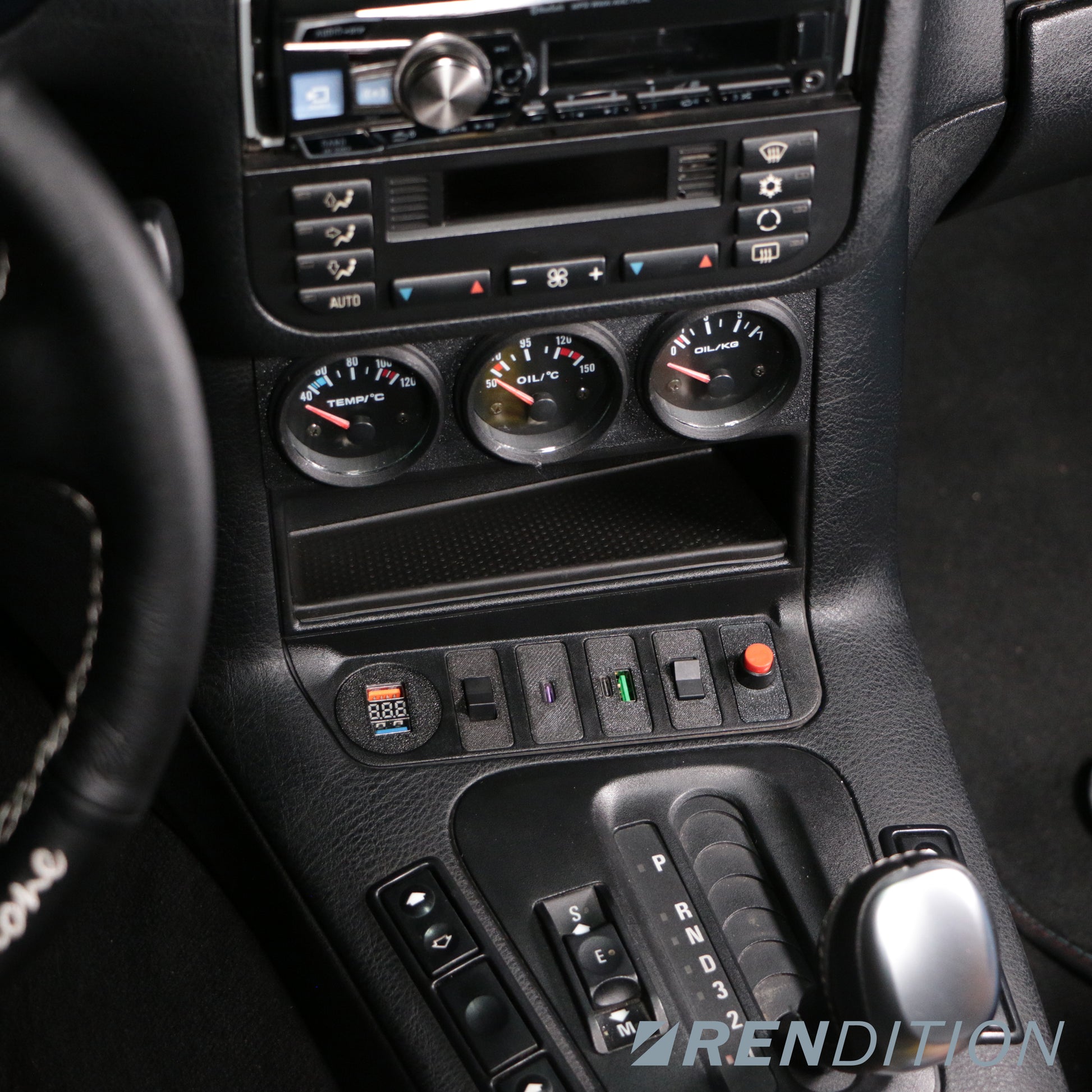 BMW E36 triple gauge bracket for 52mm gauge installation in center console