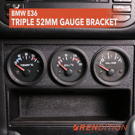 BMW E36 triple gauge bracket for 52mm gauge installation in center console