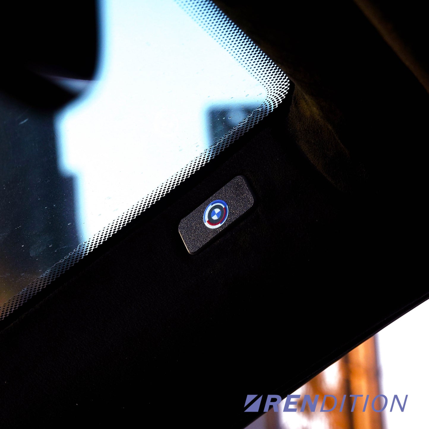 BMW A-pillar airbag cover replacement for E38 E39 E90 E91 in textured black finish BMW 50th Anniversary logo