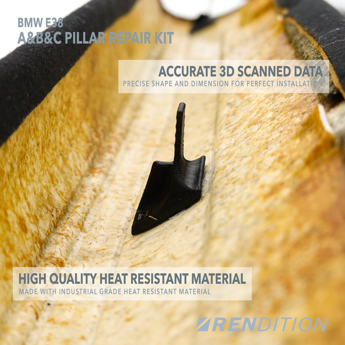 BMW E38 interior pillar tab replacements – detailed view of A B C pillar clips