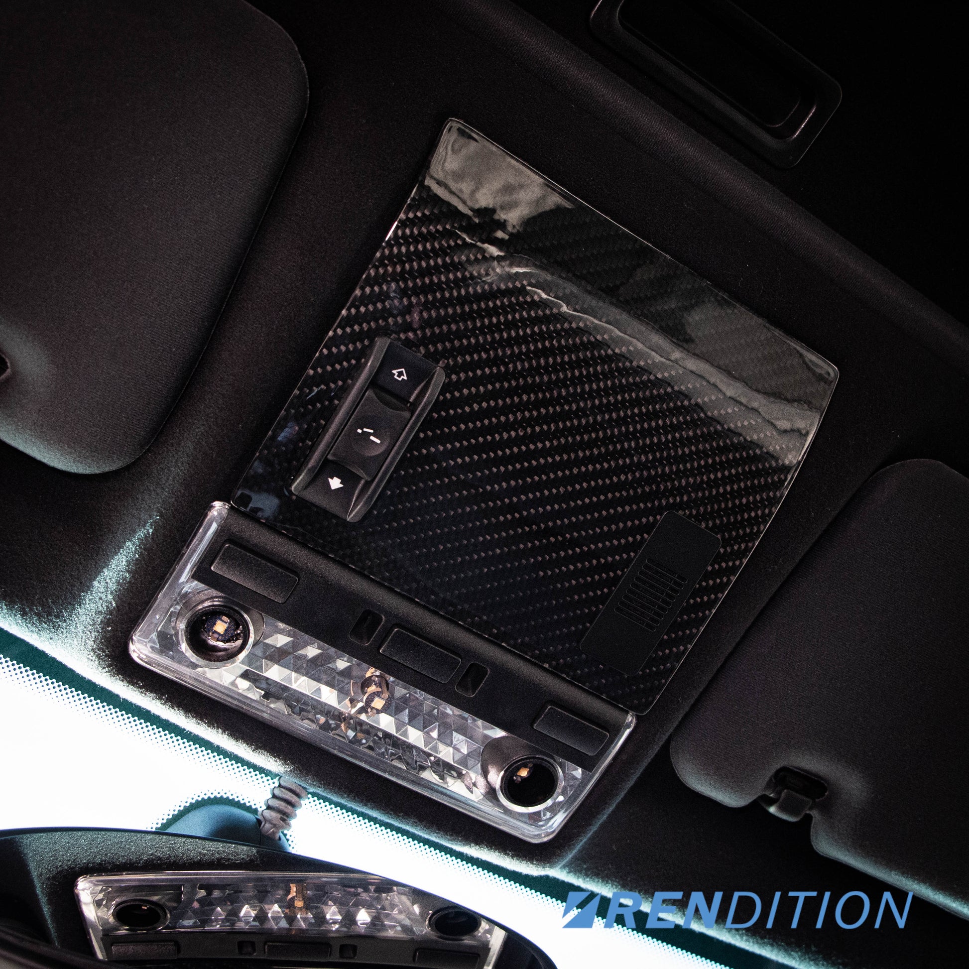 BMW E46 sunroof motor cover replacement in textured, suede, and carbon finishes