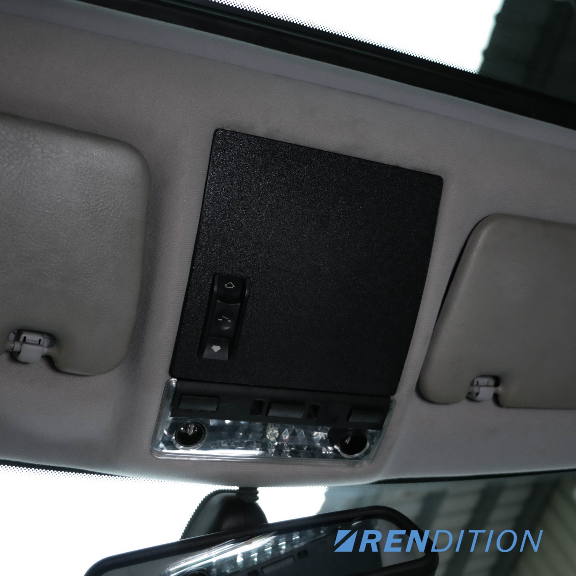 BMW E46 sunroof motor cover replacement in textured, suede, and carbon finishes