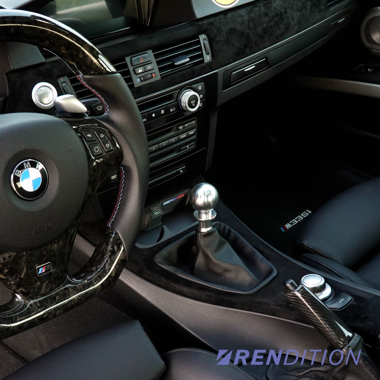 BMW E90 billet AT shift knob installed anodized black raw aluminum automatic E90 E91 E92 E93 fitment