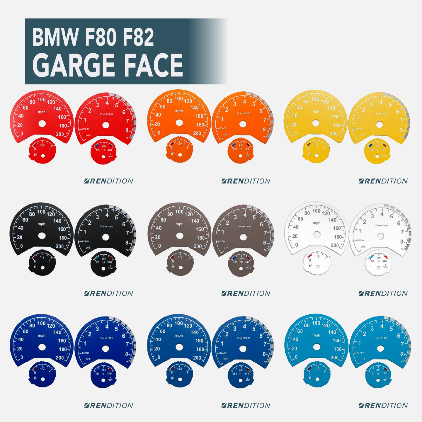 BMW F80 F82 custom gauge face overlay installed in instrument cluster