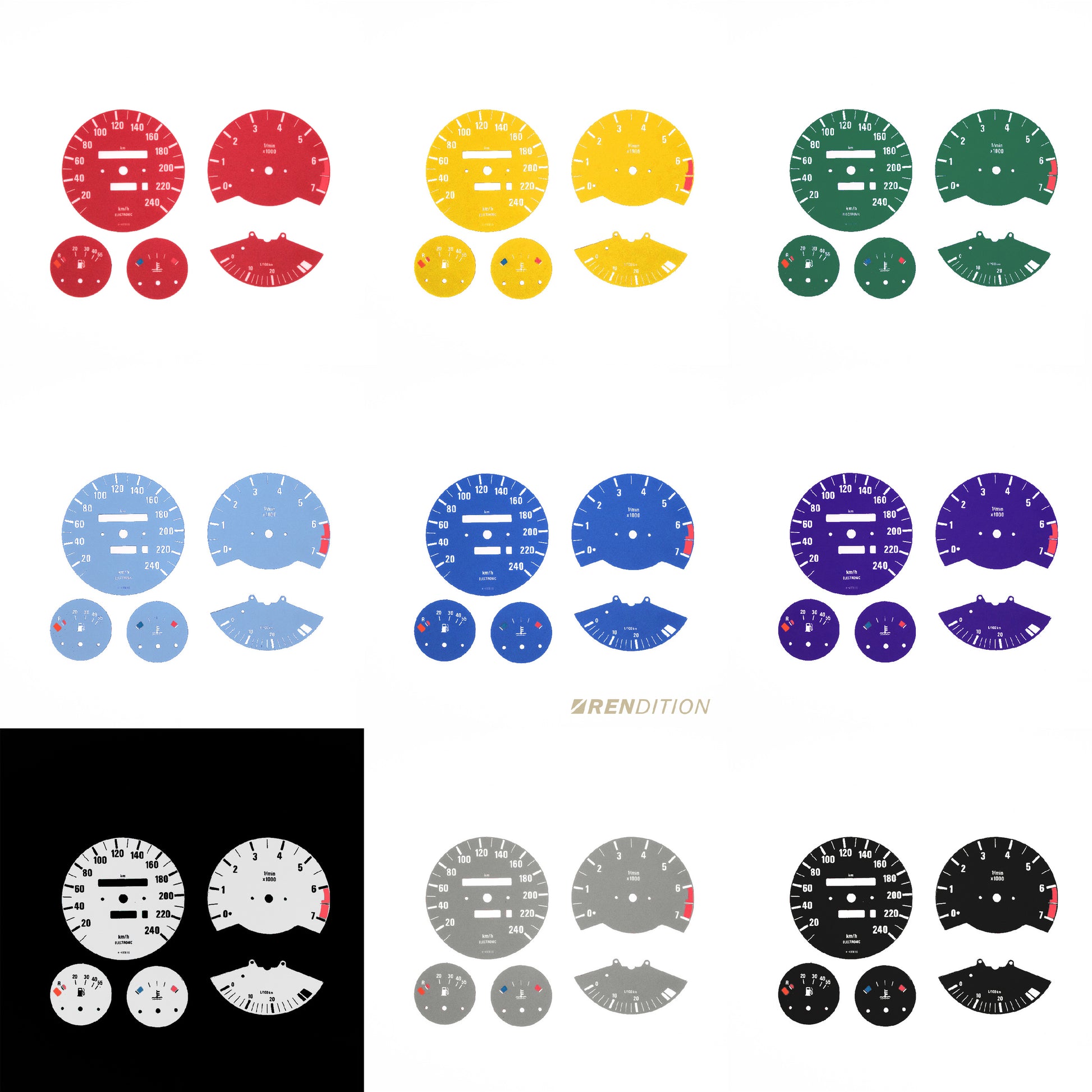 BMW E30 custom gauge overlay with UV-coated face and color options