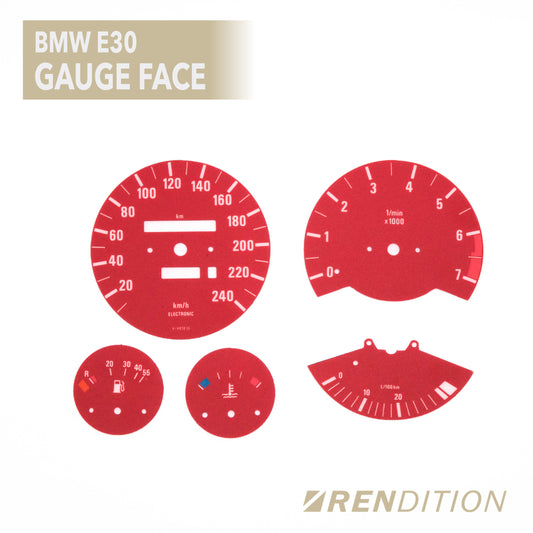 BMW E30 custom gauge overlay with UV-coated face and color options