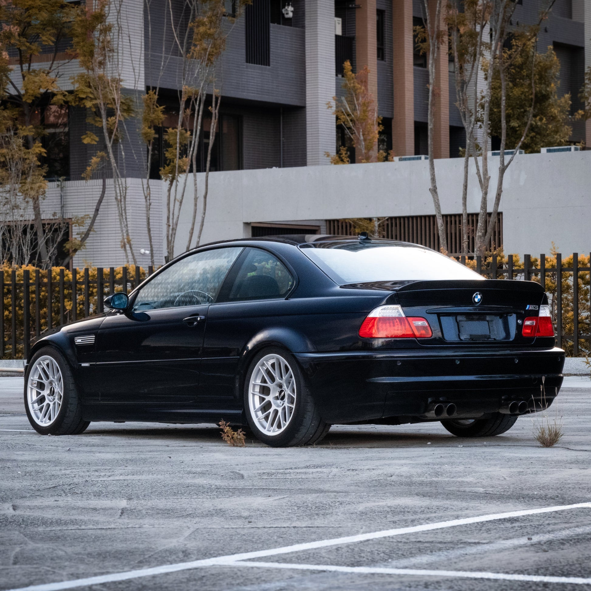 BMW E46 ducktail spoiler installed on Coupe and Sedan models
