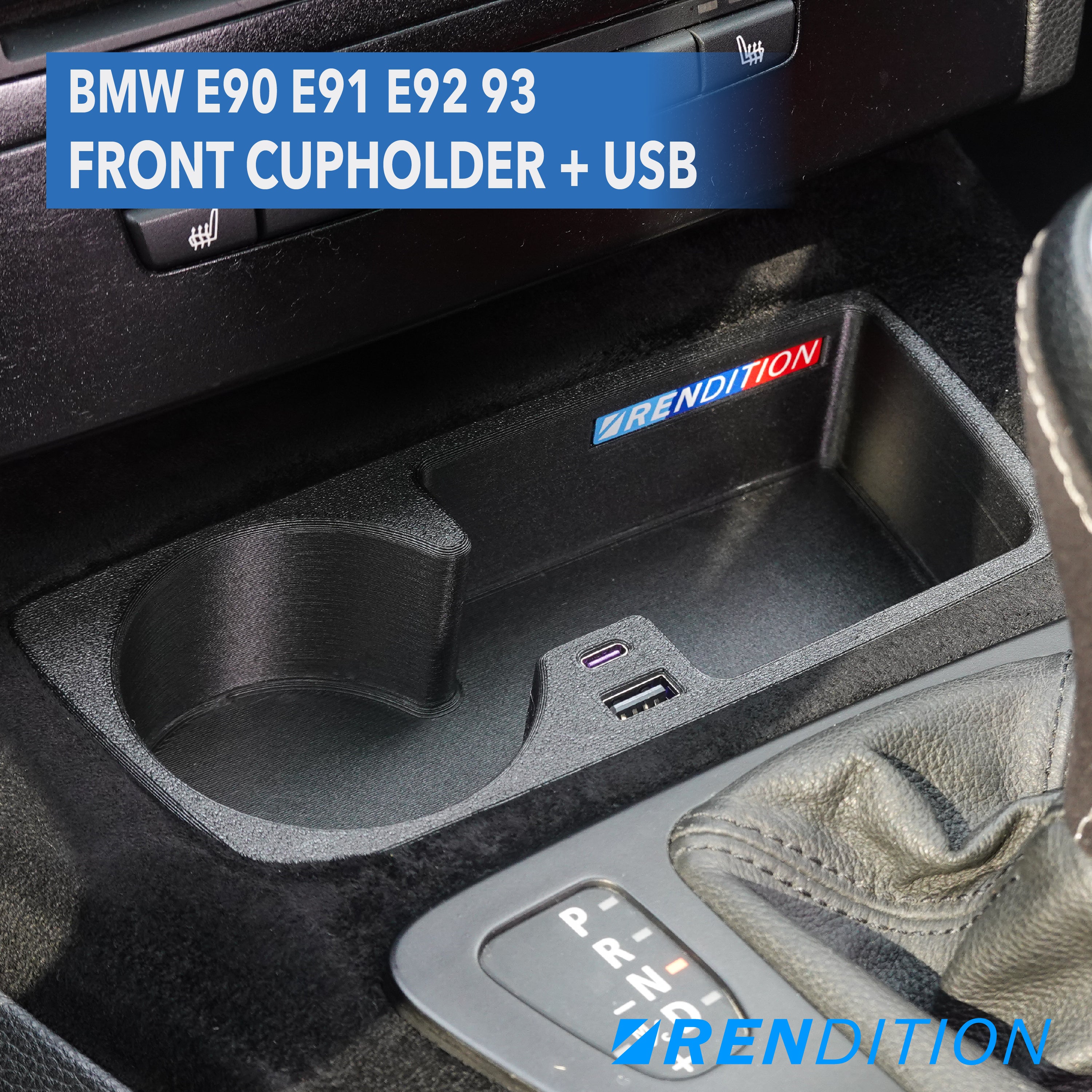 BMW E9X FRONT CUPHOLDER + USB (E90 E91 E92 E93)