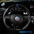 Custom BMW steering wheel in 2x2 weaved carbon, Nappa, and gloss finish