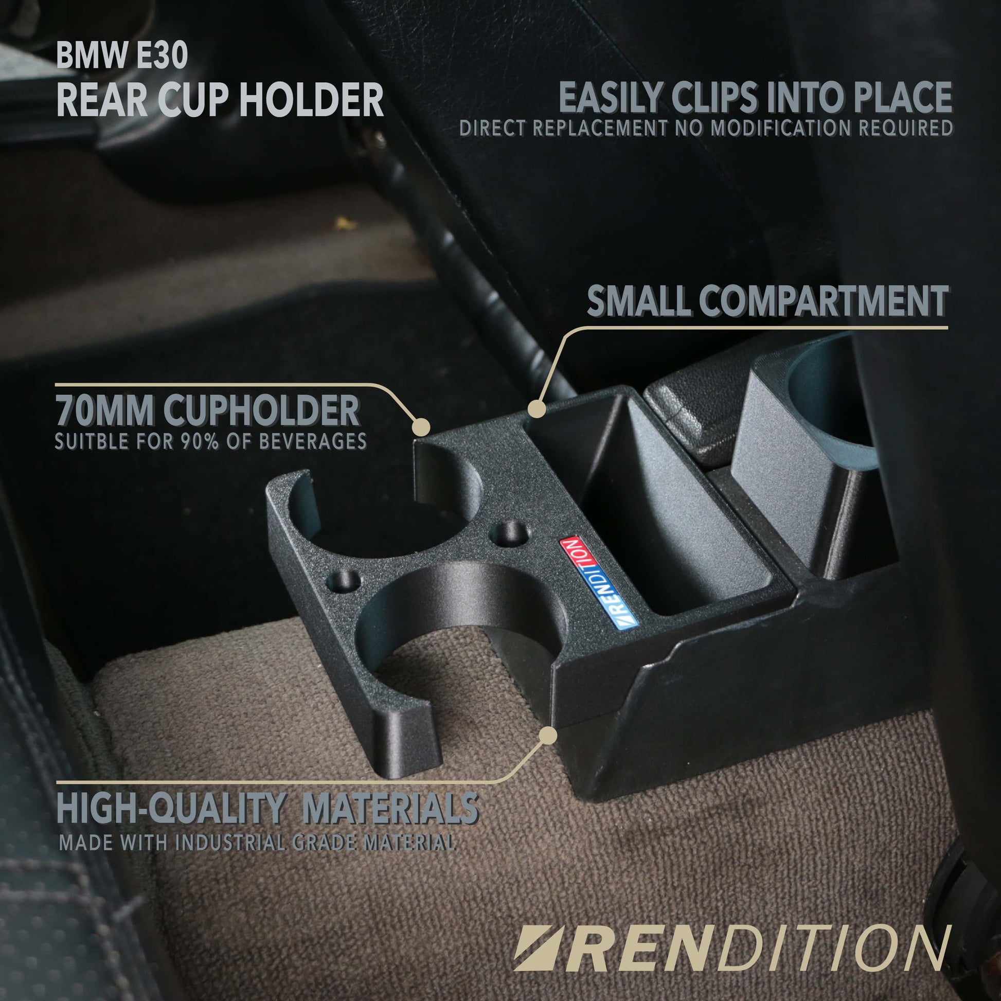 BMW E30 Rear Cup Holder  Rendition Design – Rendition Design &  Manufacturing