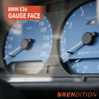 BMW E36 custom gauge face overlay installed in instrument cluster