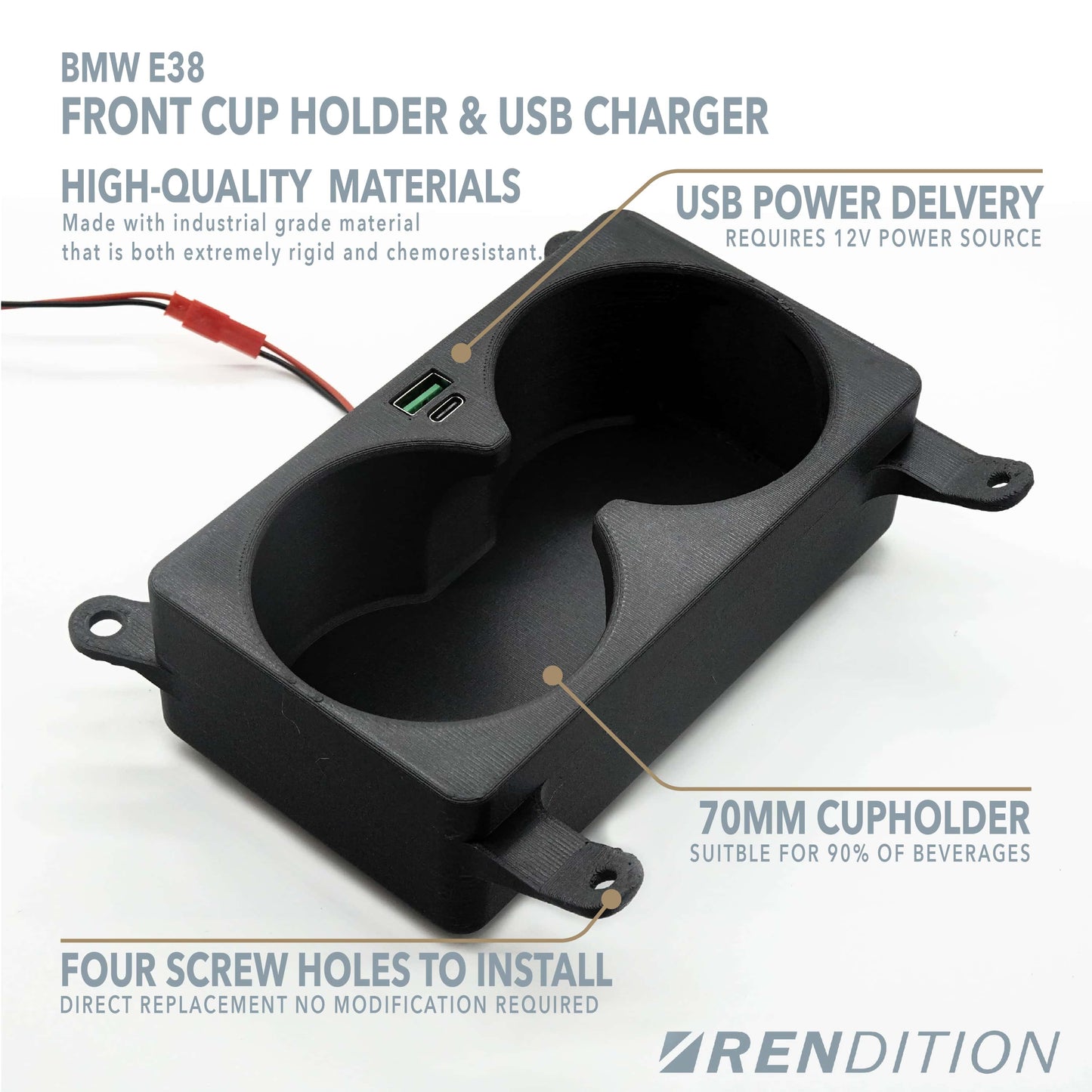 BMW E38 FRONT CUP HOLDER & USB CHARGER