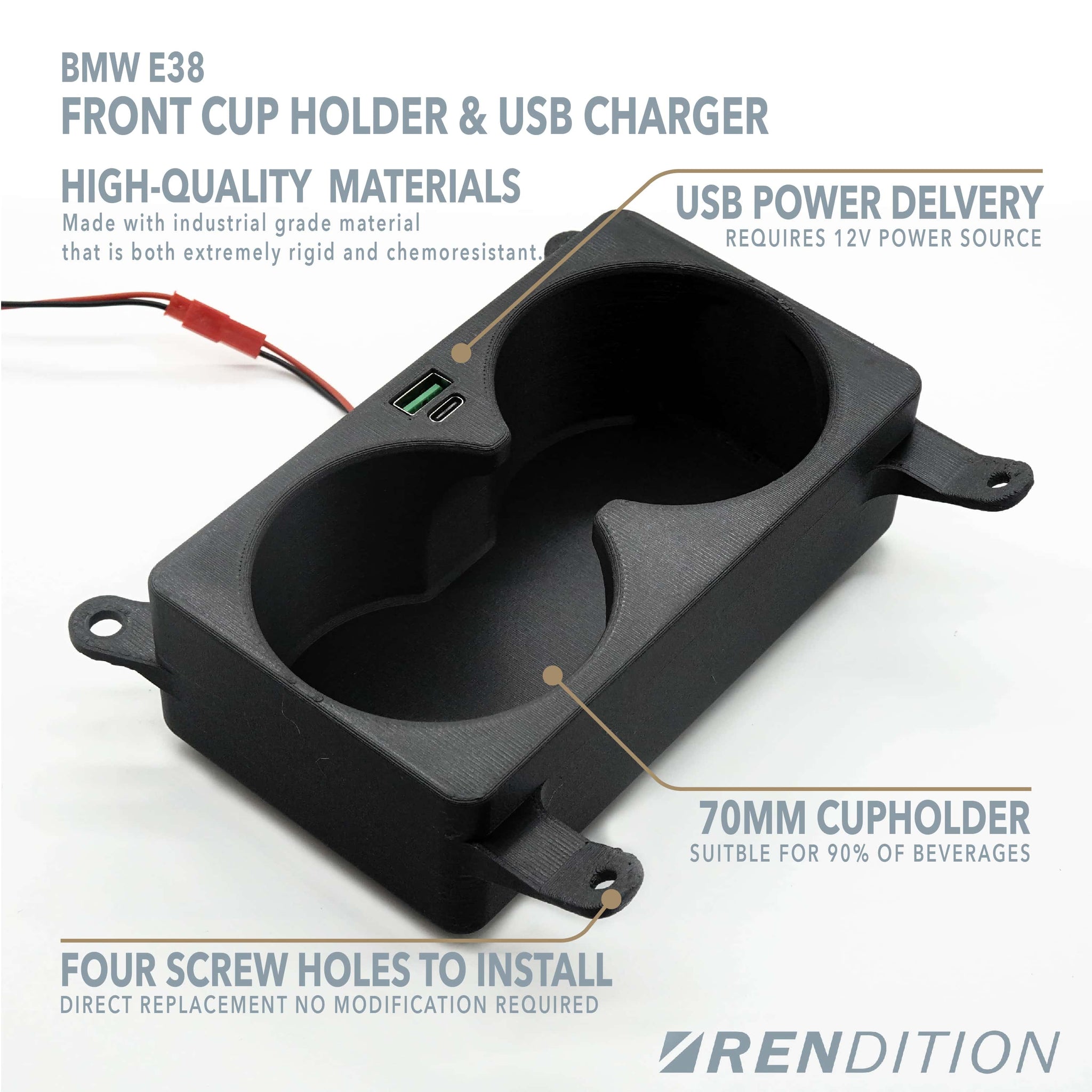 BMW E38 Front Cup Holder & USB Charger Storage Upgrade Rendition