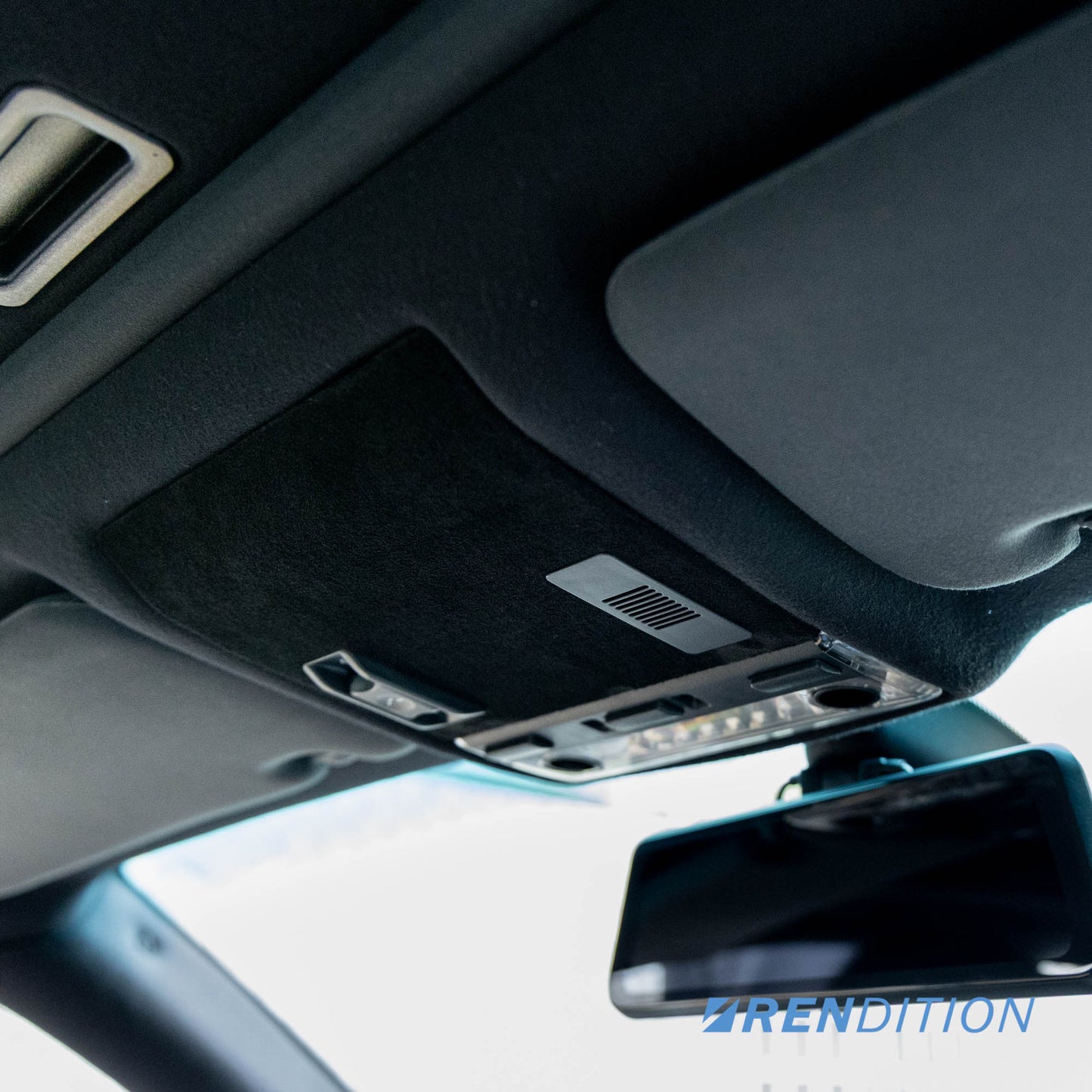 BMW E46 sunroof motor cover replacement in textured, suede, and carbon finishes