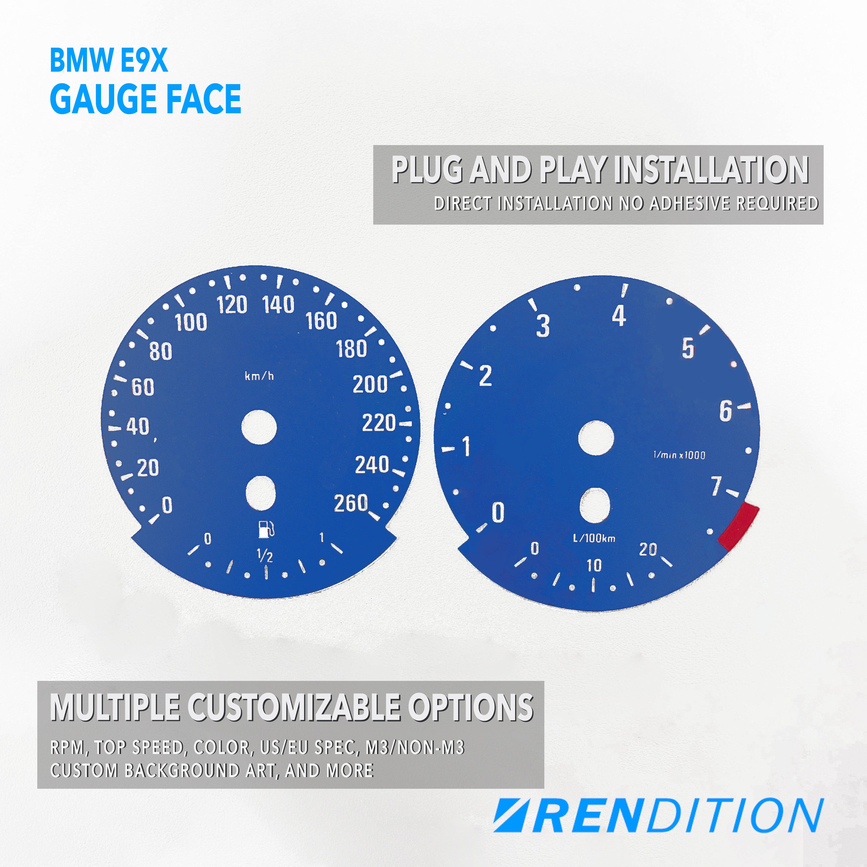 BMW E9X GAUGE FACE / GAUGE OVERLAY FOR 318, 320, 323, 325,328, 330, 335, M3