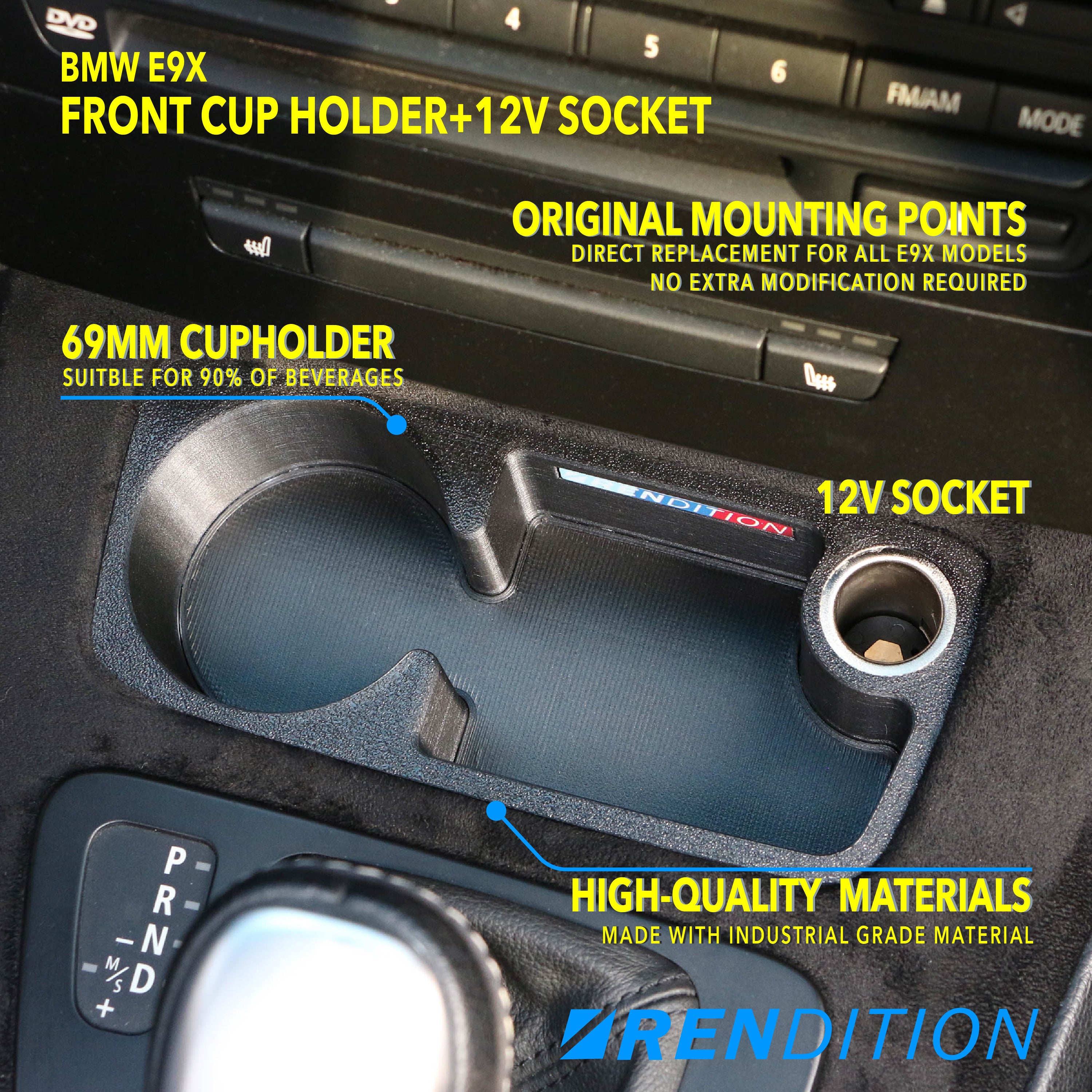 BMW E9X FRONT CUPHOLDER + 12V SOCKET