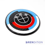 BMW carbon fiber emblem overlay covers M 50th minimalist front rear steering 82mm 74mm 46mm real carbon fiber
