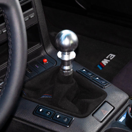 BMW E36 billet AT shift knob installed anodized black raw aluminum automatic OEM+ interior fit