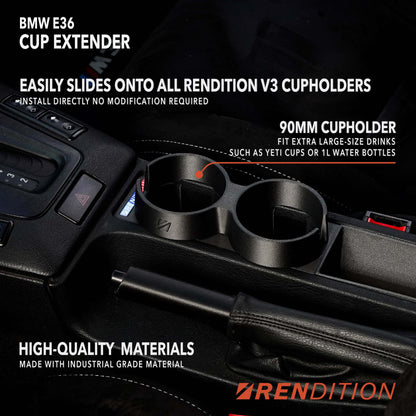 Cup extender accessory for oversized drinks compatible with E36 cup holder