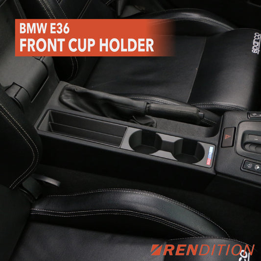 BMW E36 front cup holder installed in center console replacing OEM ashtray