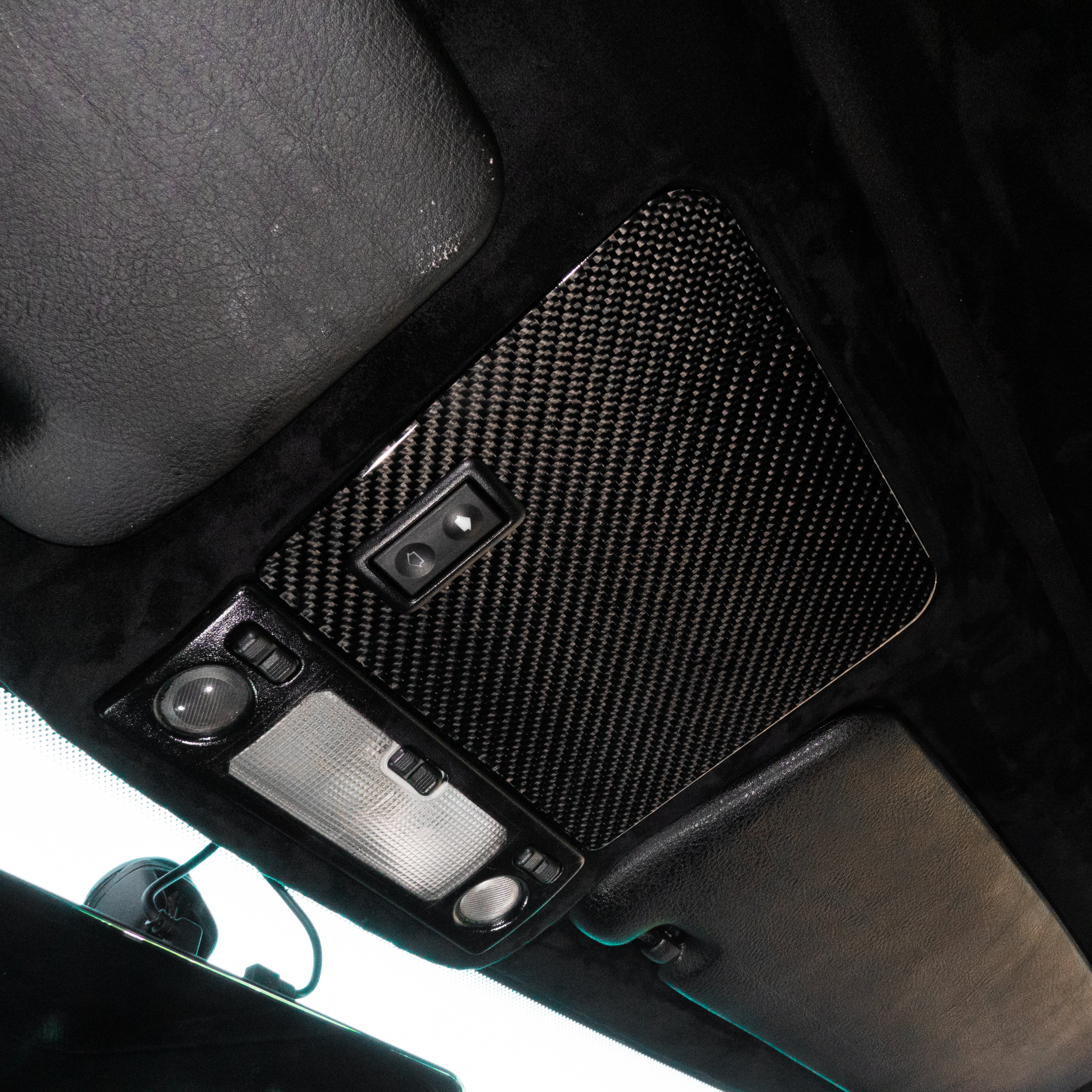 Real carbon fiber BMW E36 sunroof motor cover V4 redesigned OEM replacement polycarbonate carbon fiber fits 1990–2000