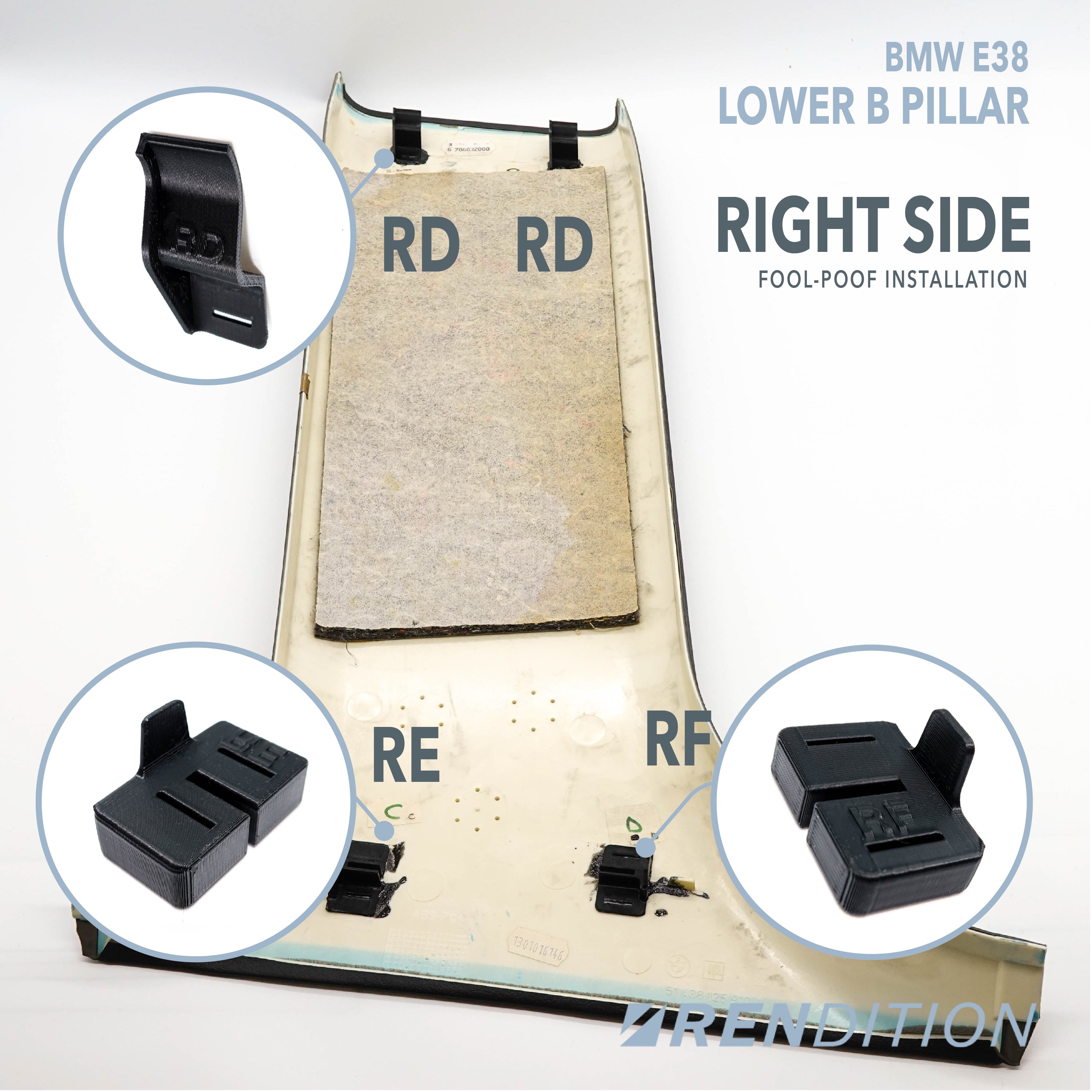 B pillar trim using Rendition tabs – interior restoration for BMW E38