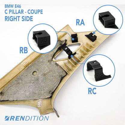 BMW E46 Coupe C-pillar trim repair kit installed
