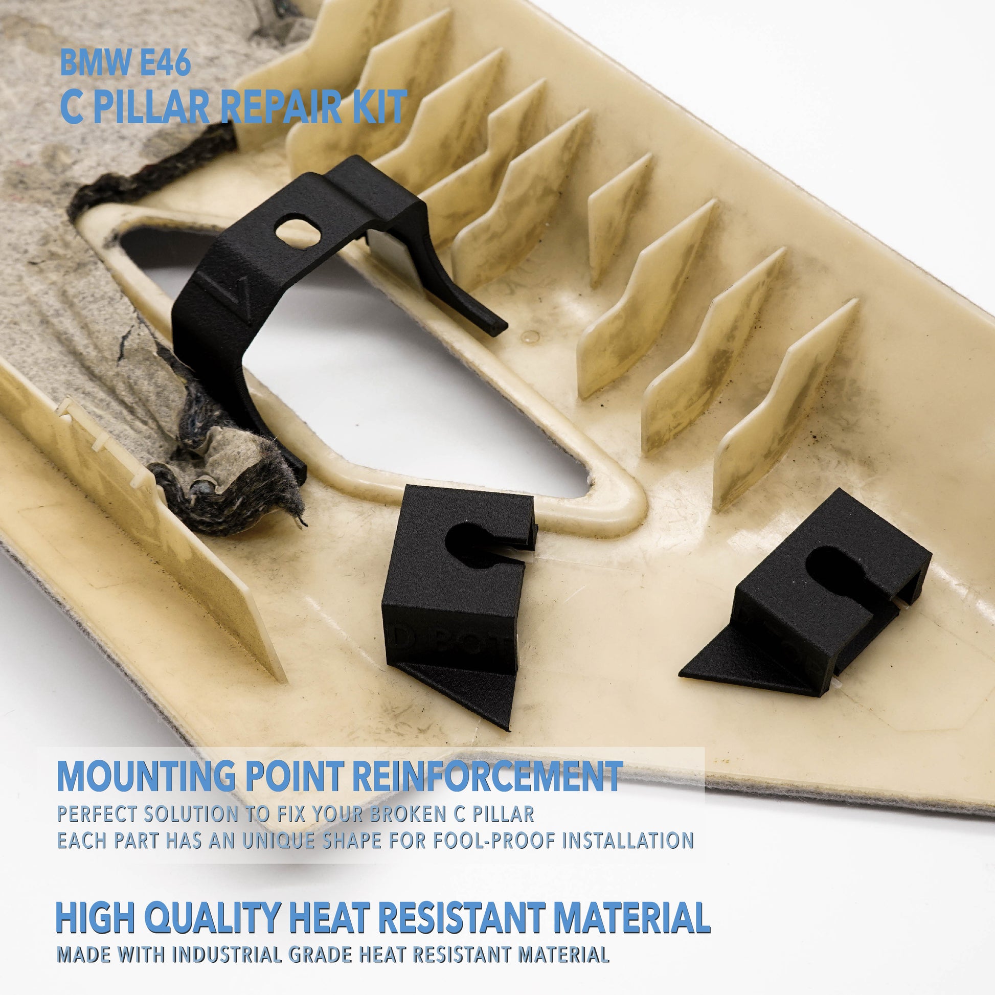 BMW E46 Coupe C-pillar trim repair kit installed