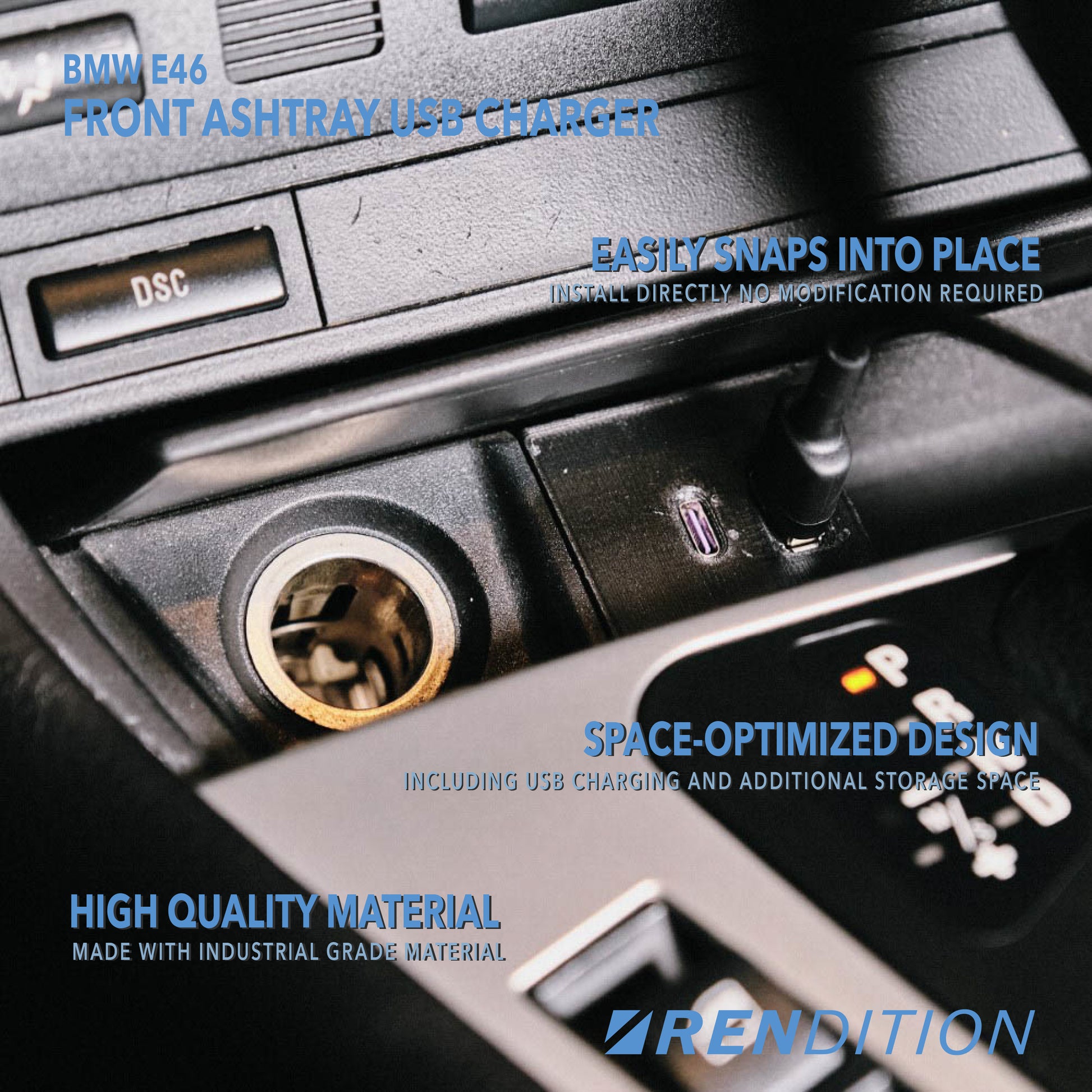 BMW E46 ashtray USB charger and tray conversion with voltmeter and dual USB-C