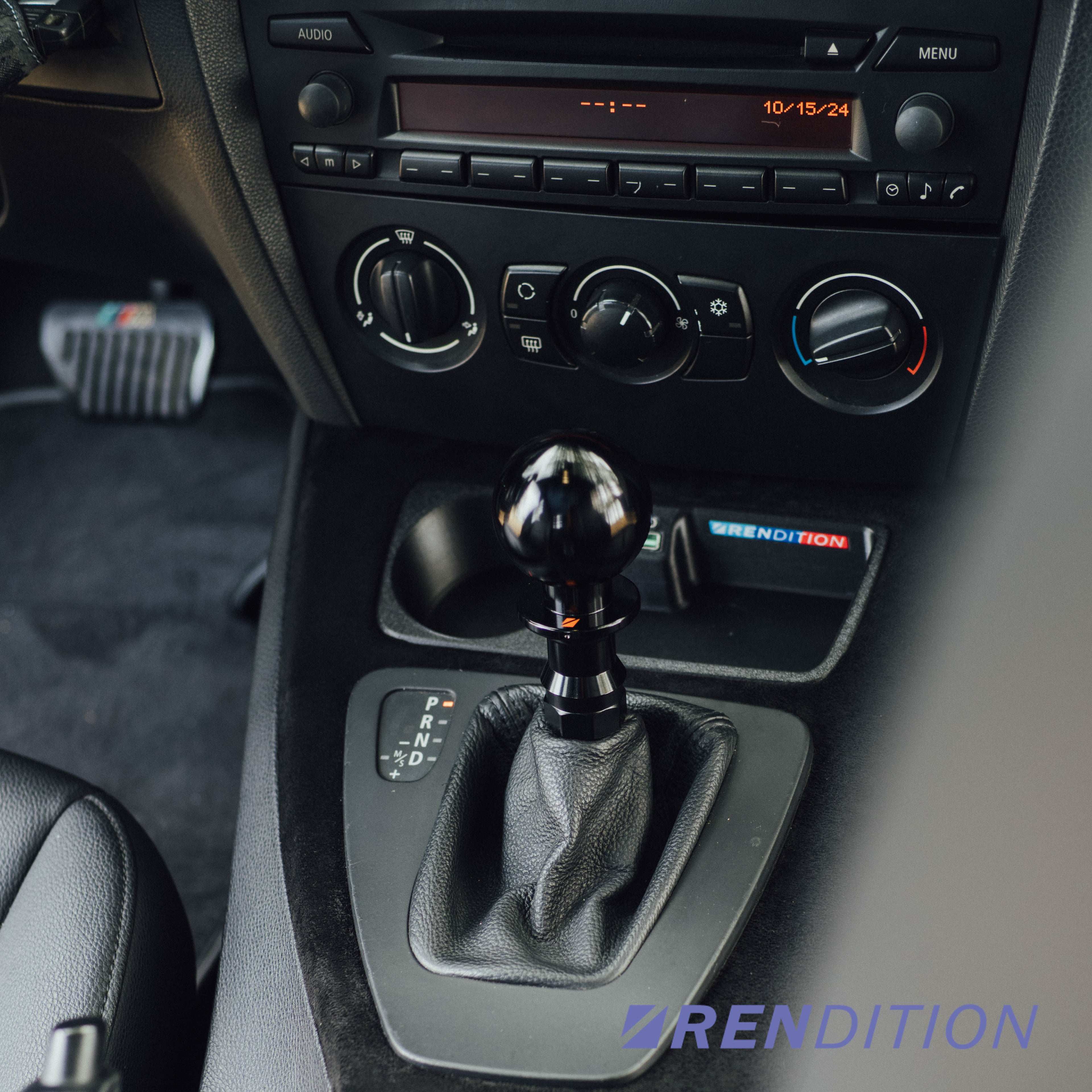 BMW E90 billet AT shift knob installed anodized black raw aluminum automatic E90 E91 E92 E93 fitment