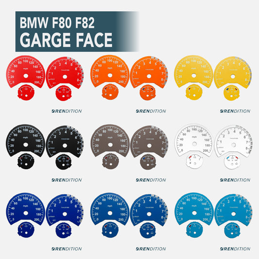 BMW F80 F82 custom gauge face overlay installed in instrument cluster
