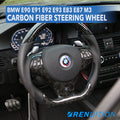 Custom BMW steering wheel in 2x2 weaved carbon, Nappa, and gloss finish
