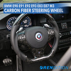 Custom BMW steering wheel in 2x2 weaved carbon, Nappa, and gloss finish