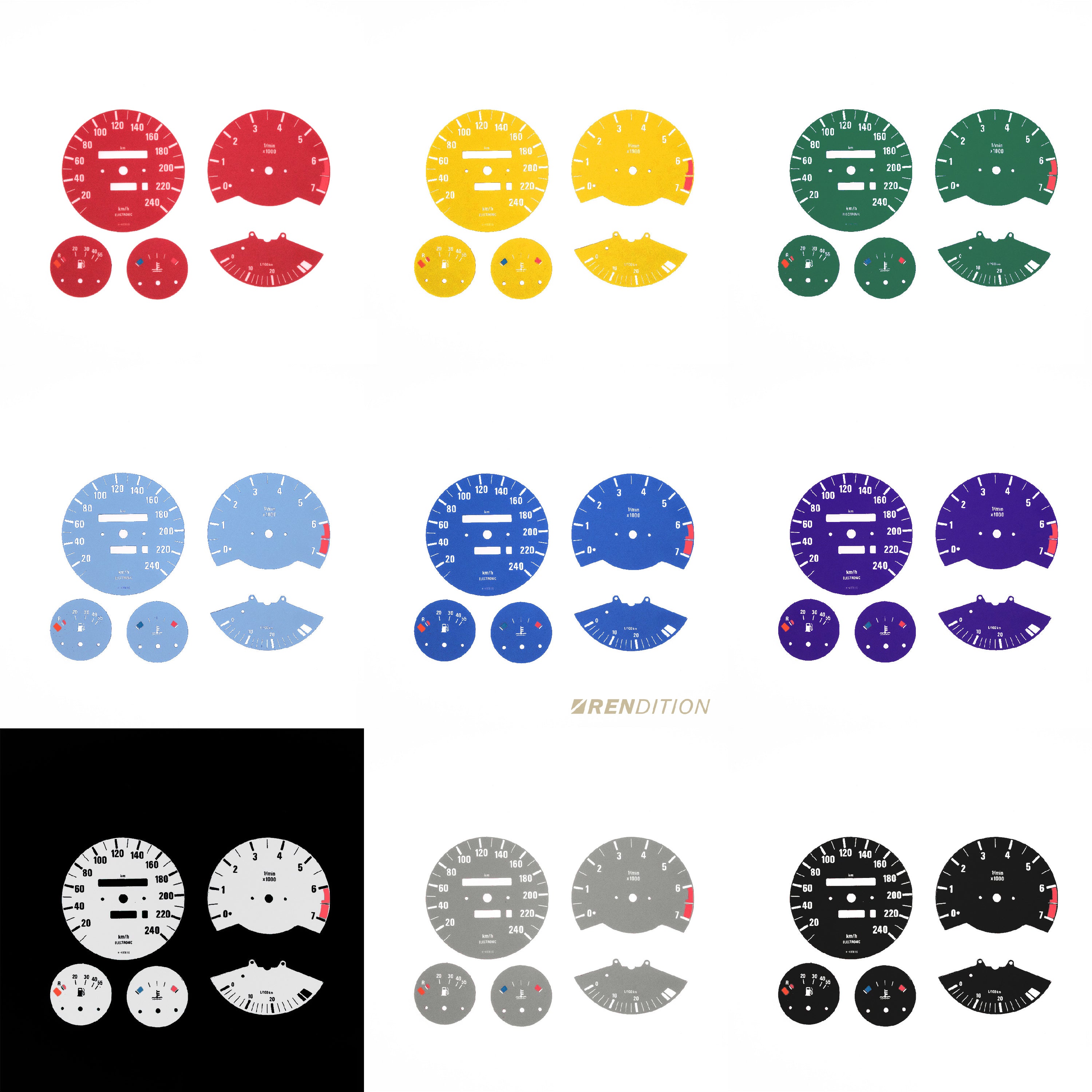 BMW E30 custom gauge overlay with UV-coated face and color options