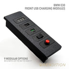 BMW E30 modular ashtray panel with USB charger and switch module installed