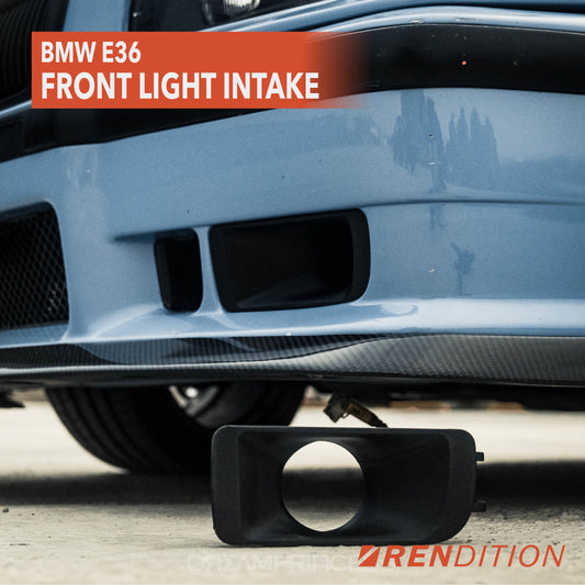 BMW E36 fog light intake duct replacing OEM fog light with ram-air setup