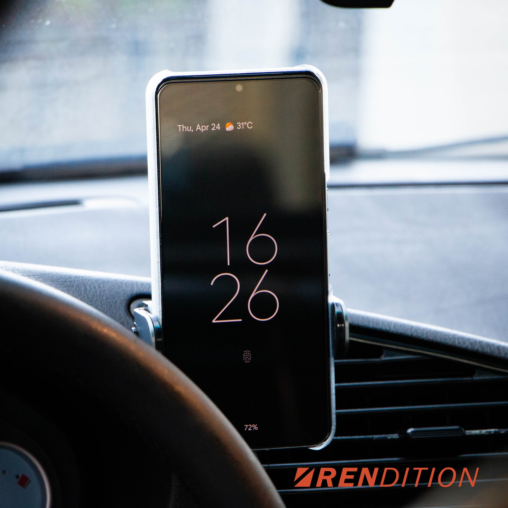 Phone held securely in E36 phone mount during driving